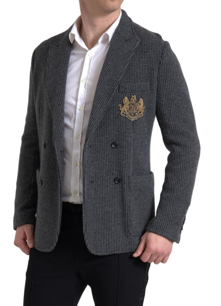 Grauer doppelreihiger Blazer mit Logostickerei