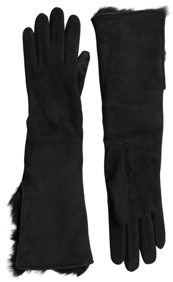 Elegant leather gloves with fur trim in elbow length