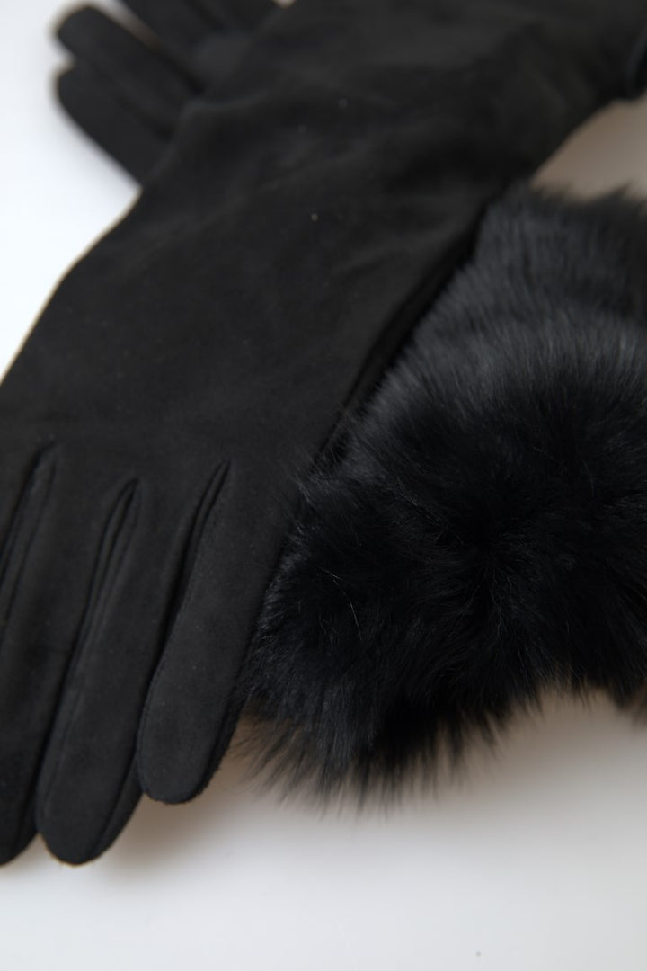 Elegant leather gloves with fur trim in elbow length