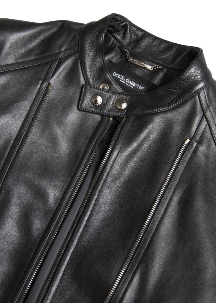 Simple black leather biker jacket