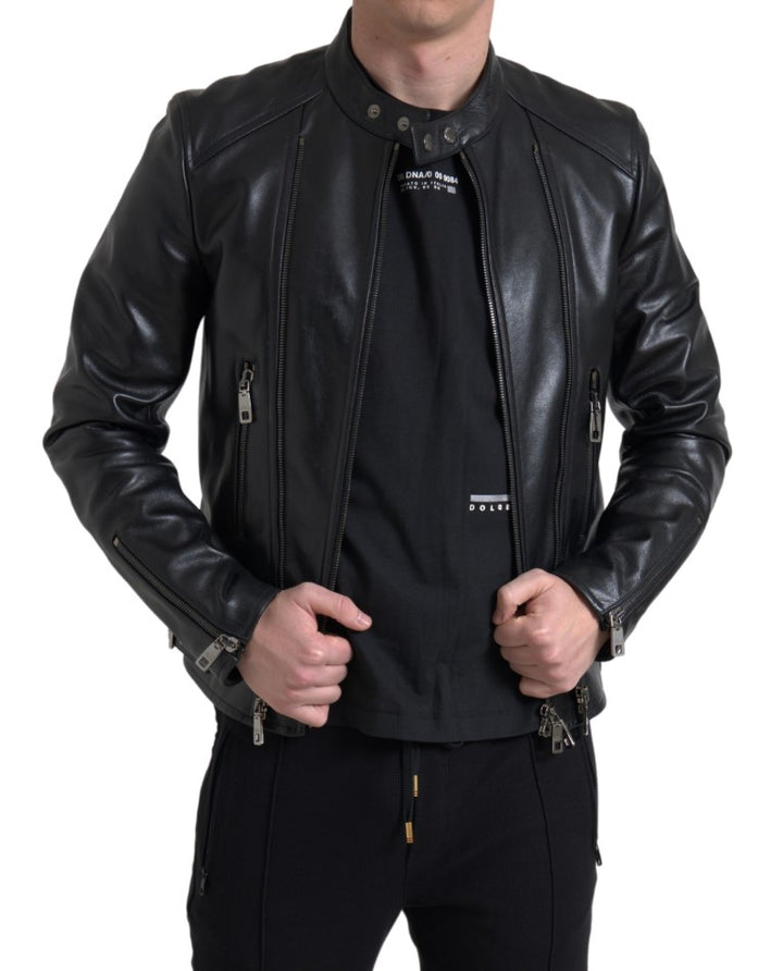 Simple black leather biker jacket