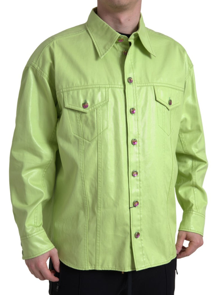 Elegant light green cotton shirt with button placket