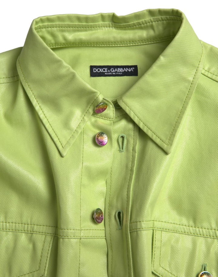 Elegant light green cotton shirt with button placket