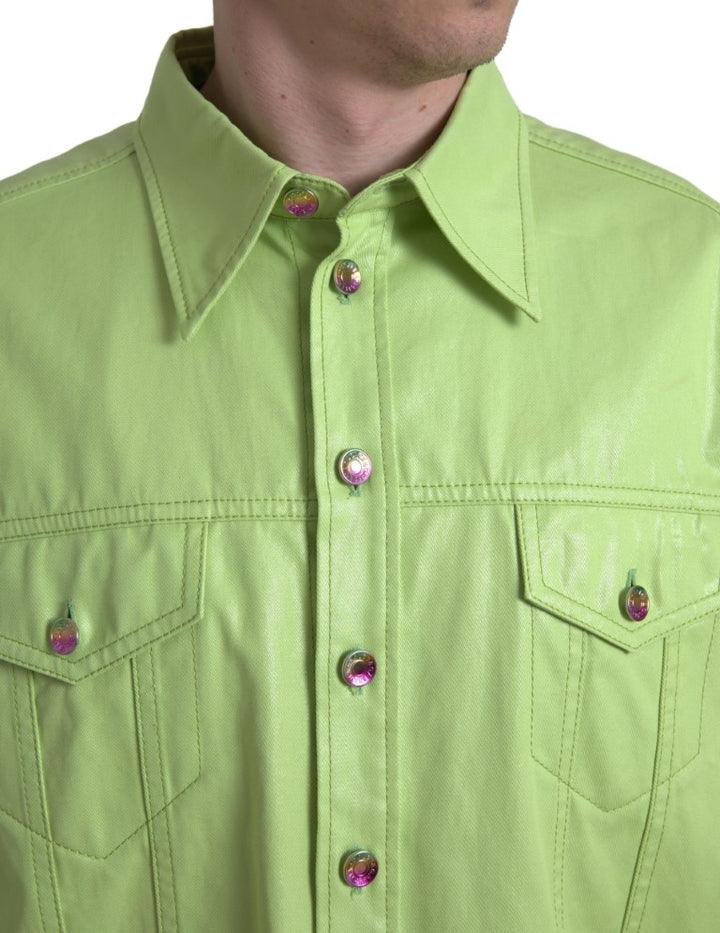 Elegant light green cotton shirt with button placket