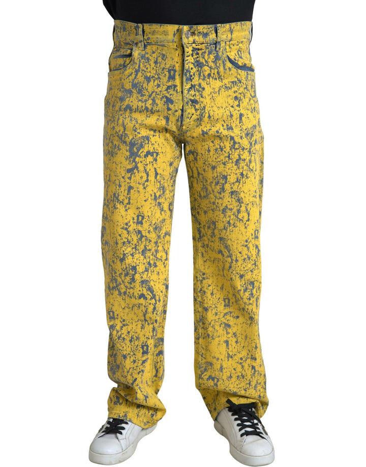 Gelbe Baumwolle Tie Dye Straight Denim Jeans
