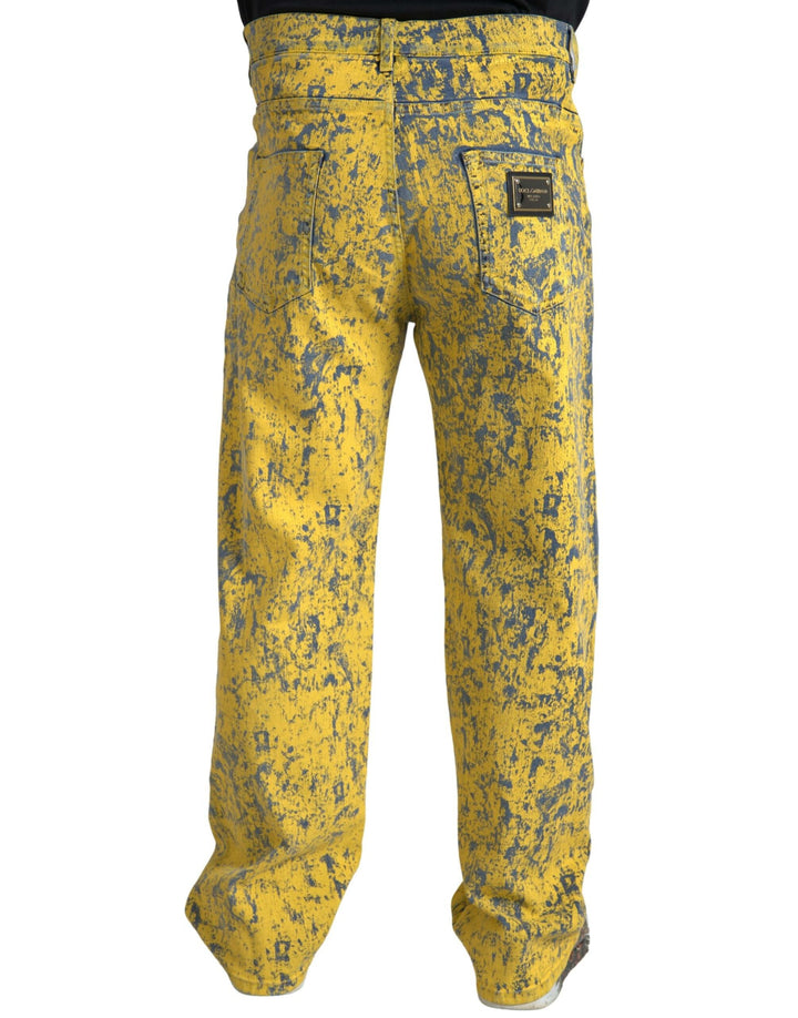 Gelbe Baumwolle Tie Dye Straight Denim Jeans