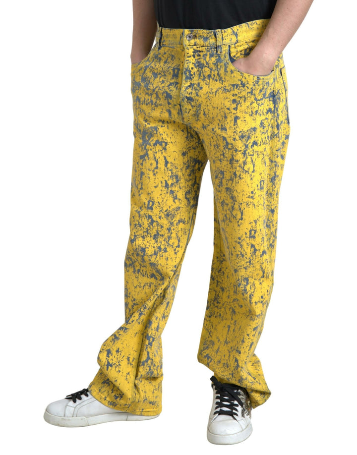 Gelbe Baumwolle Tie Dye Straight Denim Jeans