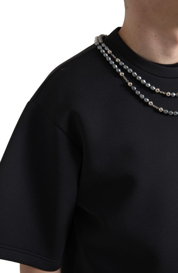 Casual T-shirt with embellished neckline