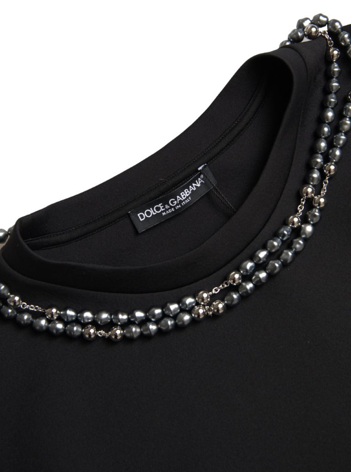 Casual T-shirt with embellished neckline