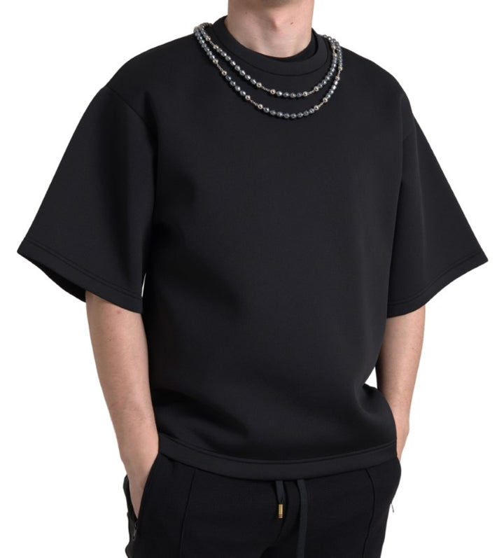 Casual T-shirt with embellished neckline
