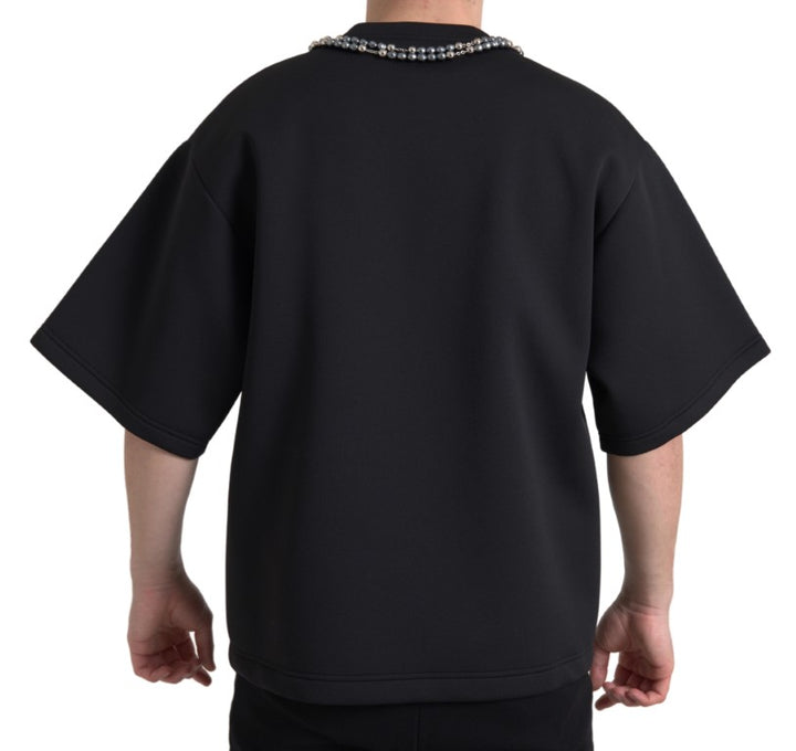 Casual T-shirt with embellished neckline