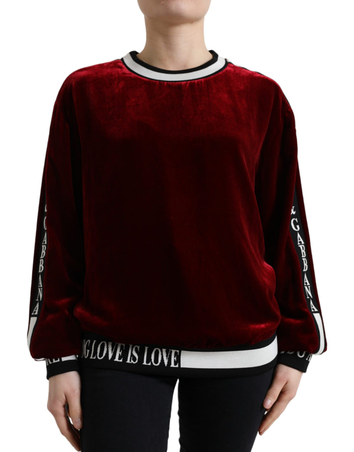 Bordeauxfarbener Pullover mit Rundhalsausschnitt aus Samt