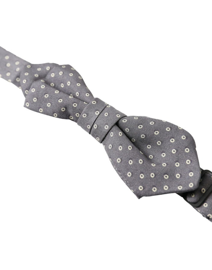 Elegant silk bow tie with grey polka dots