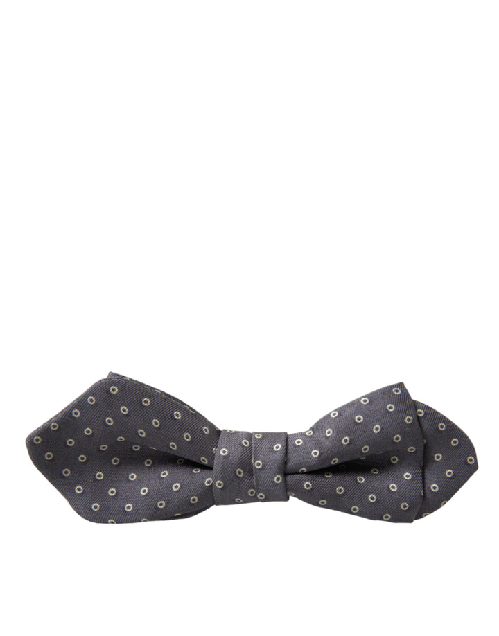 Elegant silk bow tie with grey polka dots