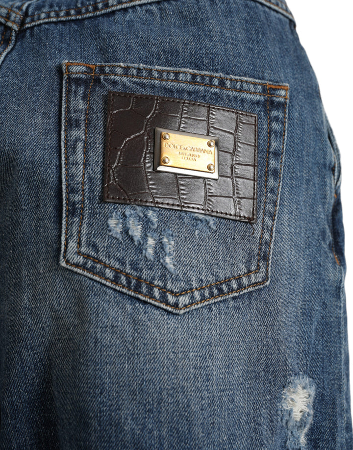 Blaue Baumwolle mit hoher Taille Denim Hot Pants Shorts