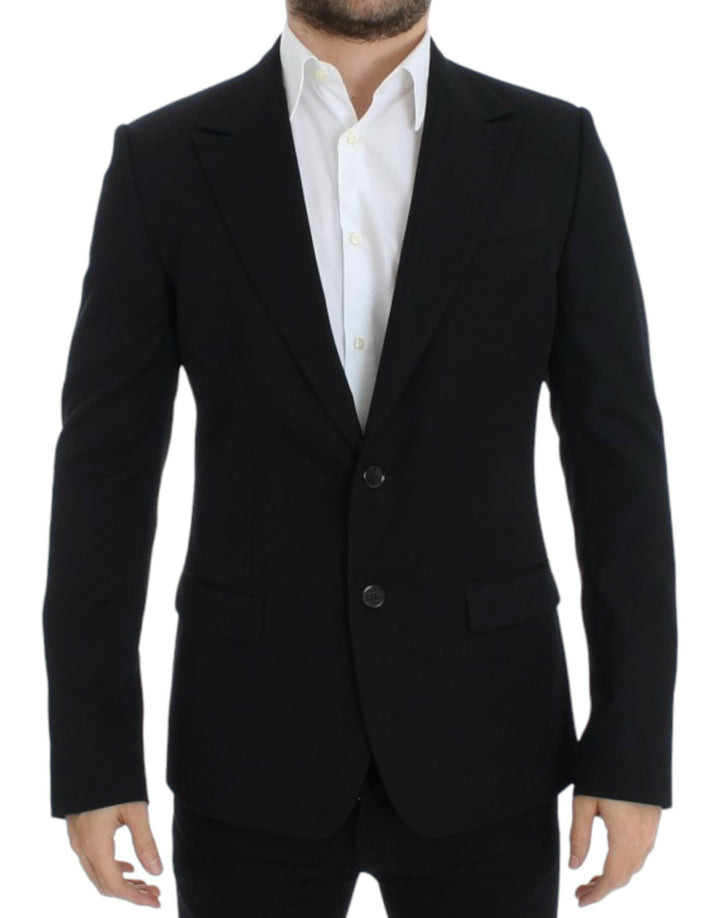 Elegant, slim-fit blazer made of black wool