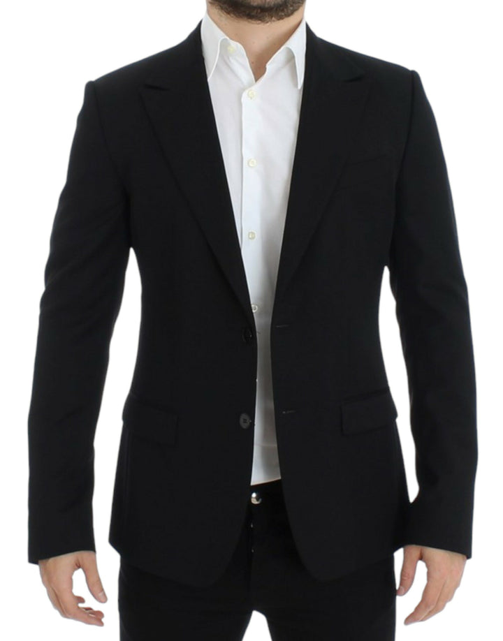 Elegant, slim-fit blazer made of black wool