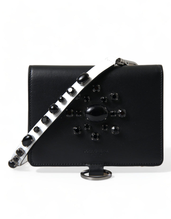 Elegant black leather crystal card holder wallet