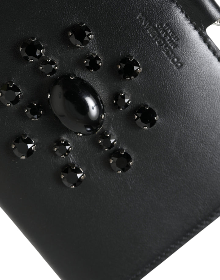 Elegant black leather crystal card holder wallet