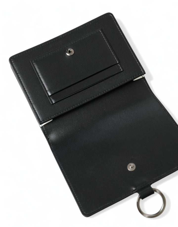 Elegant black leather crystal card holder wallet
