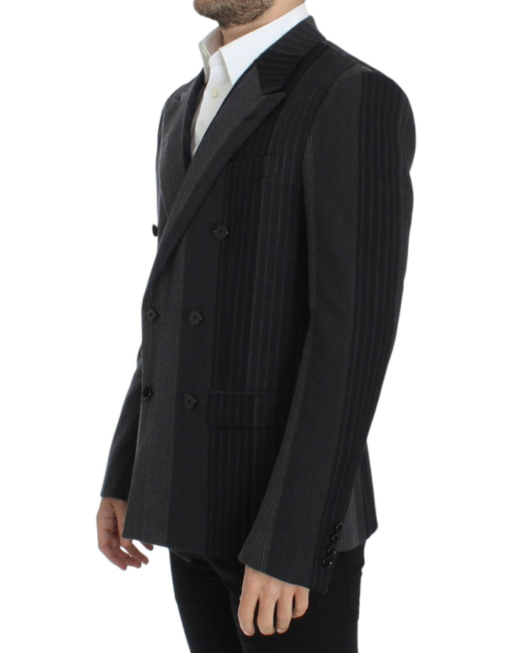 Grauer gestreifter Stretch-Blazer aus Wolle