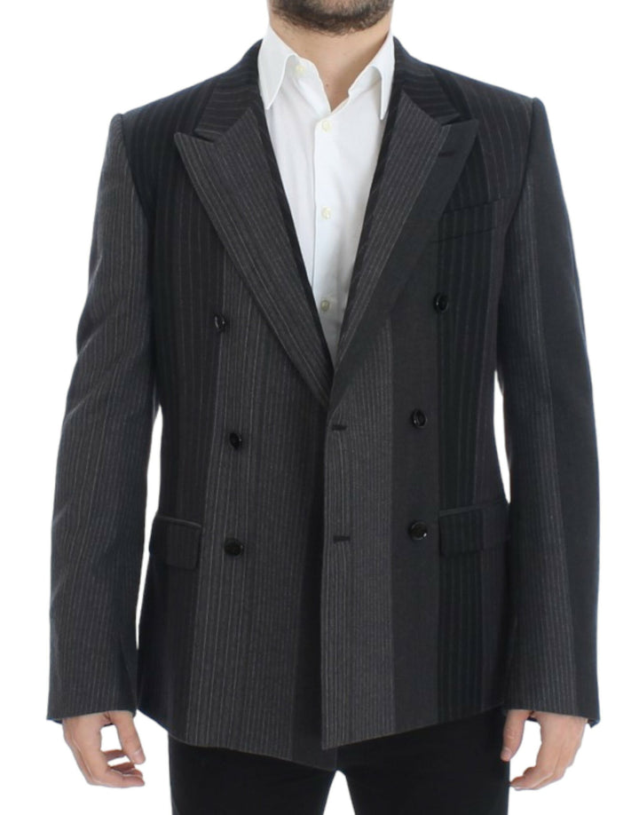 Grauer gestreifter Stretch-Blazer aus Wolle