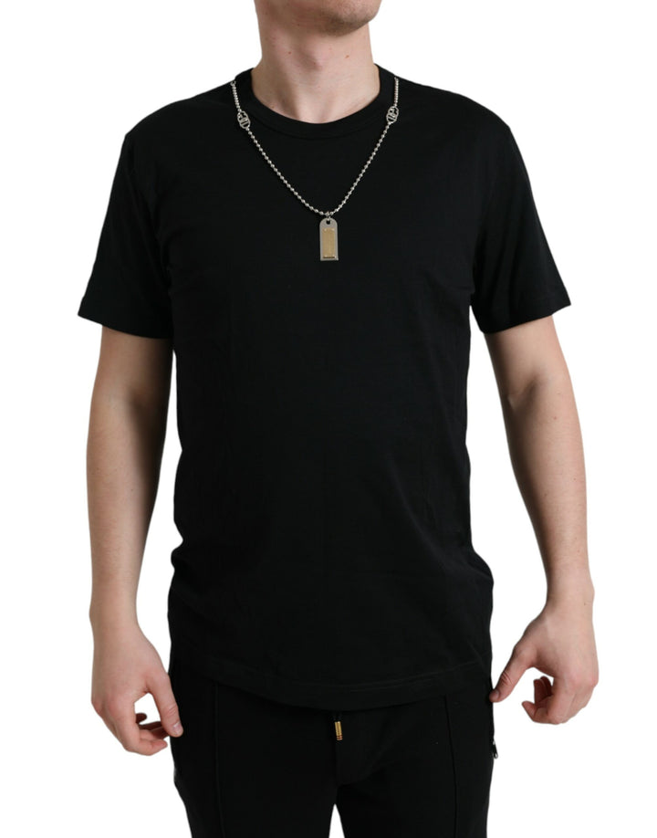 Simple cotton T-shirt with round neck and chain detail