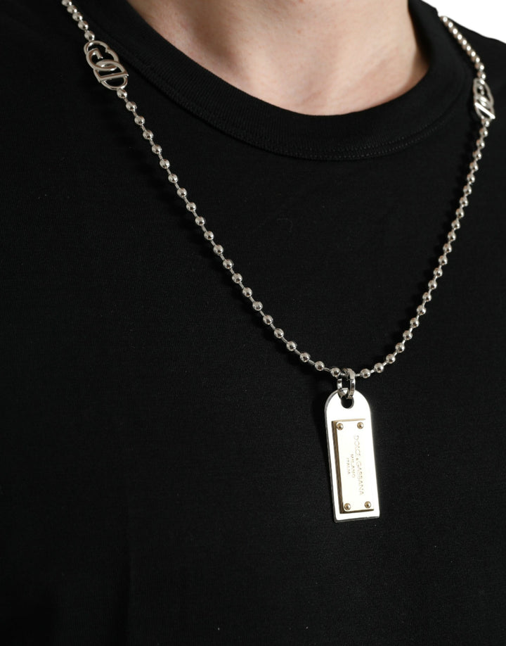 Simple cotton T-shirt with round neck and chain detail