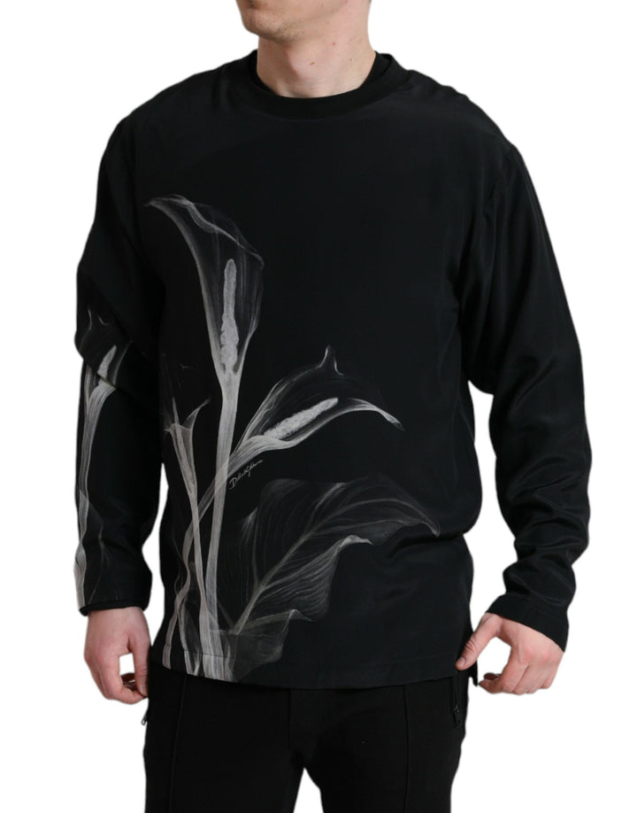 Floral silk round neck sweater