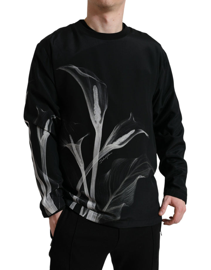 Floral silk round neck sweater