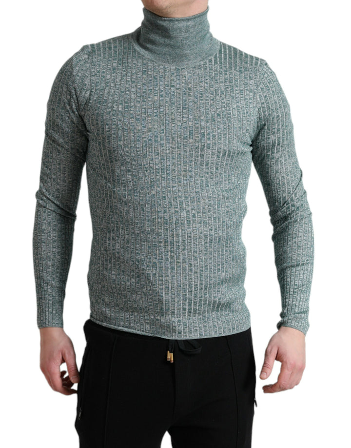 Grüner Polyester-Rollkragenpullover