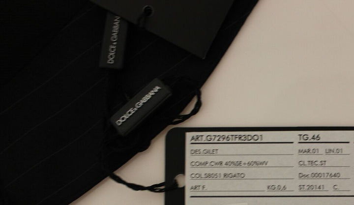 Schwarz gestreiftes Woll-Seiden-Kleid Weste Gilet