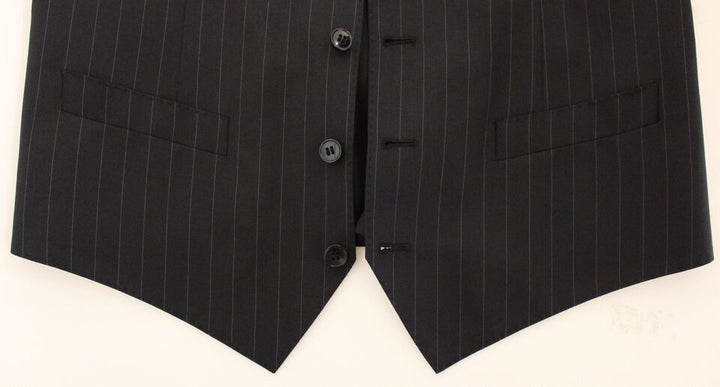 Schwarz gestreiftes Woll-Seiden-Kleid Weste Gilet