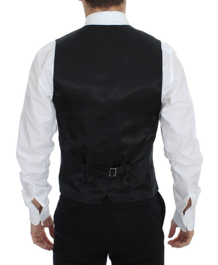 Schwarz gestreiftes Woll-Seiden-Kleid Weste Gilet