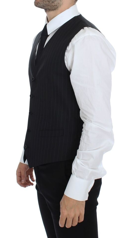 Schwarz gestreiftes Woll-Seiden-Kleid Weste Gilet