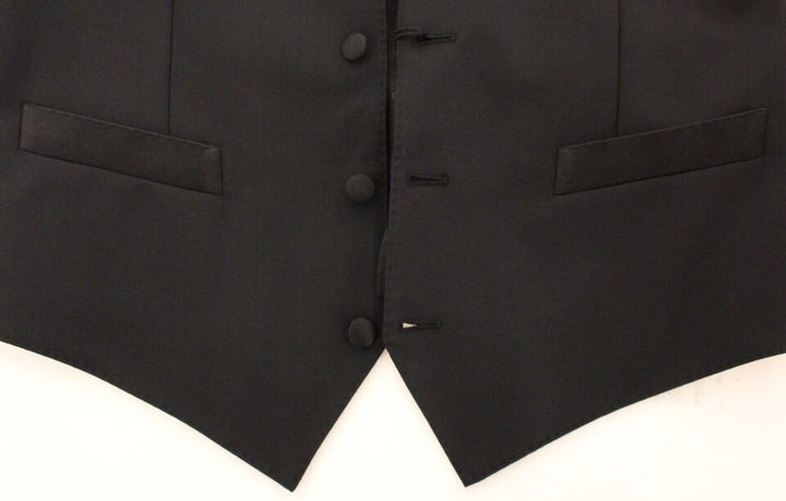 Elegant black silk wool dress vest