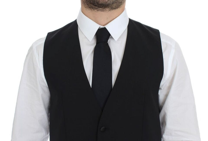 Elegant black silk wool dress vest