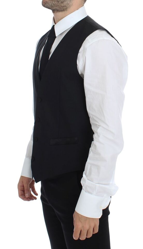 Elegant black silk wool dress vest