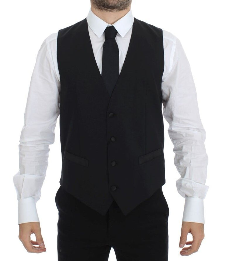 Elegant black silk wool dress vest