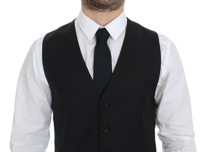 Elegant black wool-silk dress vest