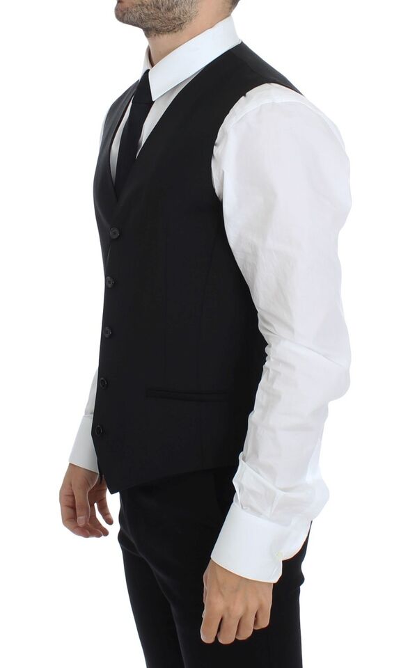 Elegant black wool-silk dress vest