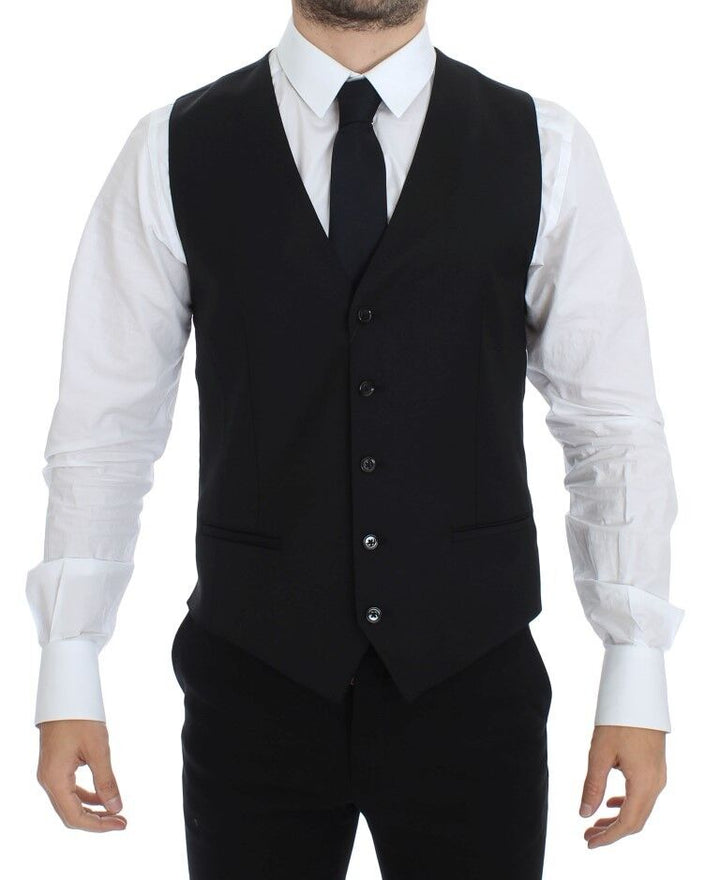 Elegant black wool-silk dress vest