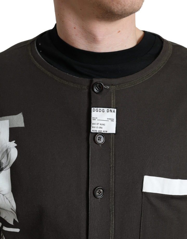 Dunkelgrauer Pullover aus Baumwolle mit Knopfleiste