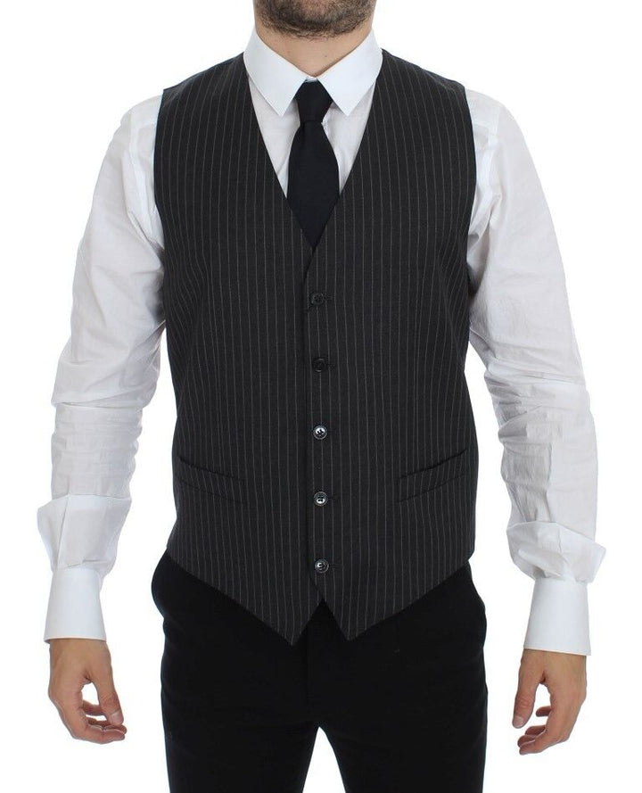 Elegant grey striped wool dress vest