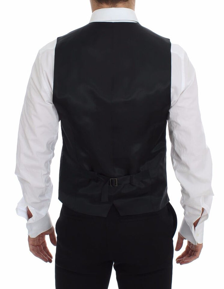 Grau gestreifte Woll-Logo-Weste Gilet Weste