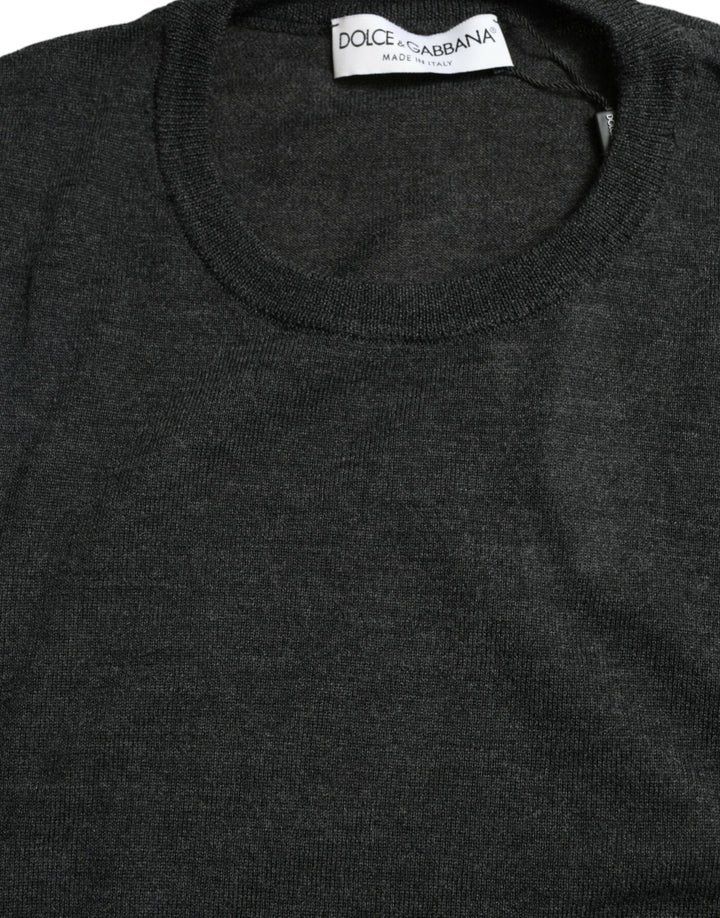 Grauer Pullover mit Rundhalsausschnitt aus Wolle