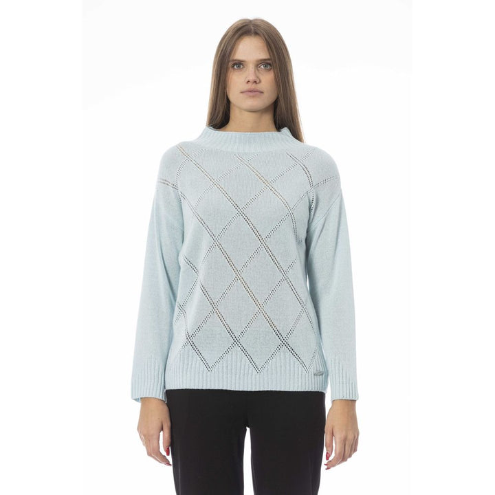 Hellblauer Wollpullover für Damen