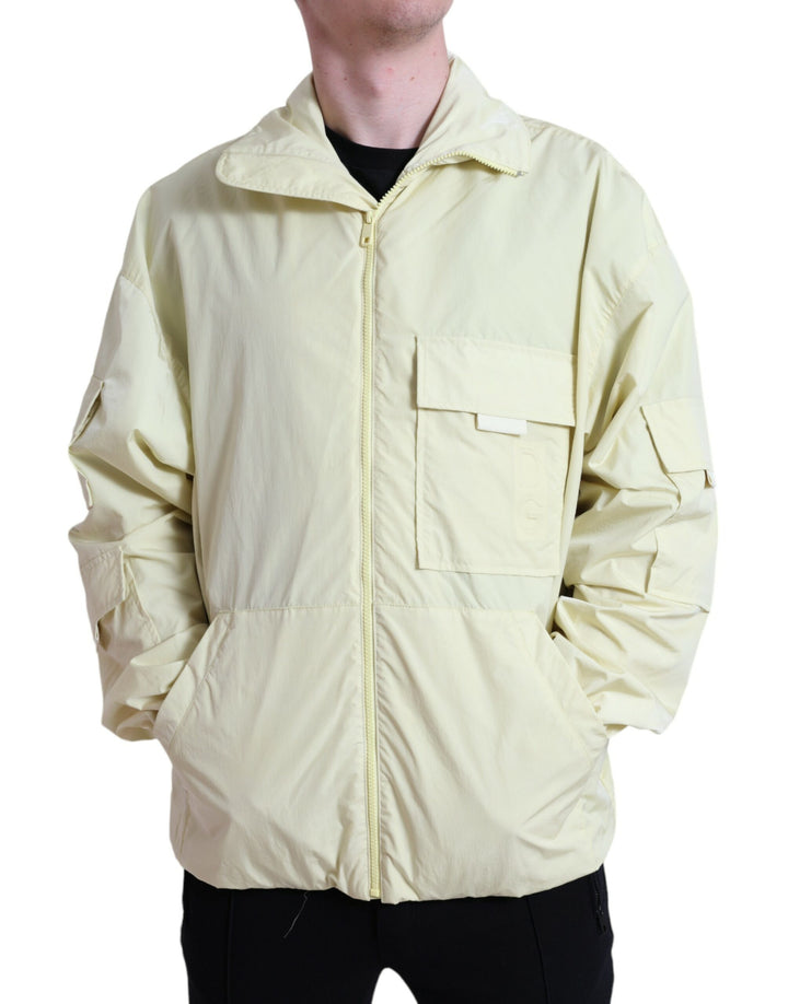 Gelbe Nylon-Parka-Jacke mit durchgehendem Reißverschluss