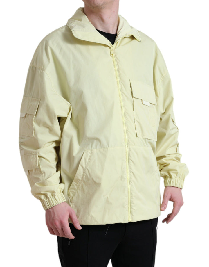 Gelbe Nylon-Parka-Jacke mit durchgehendem Reißverschluss