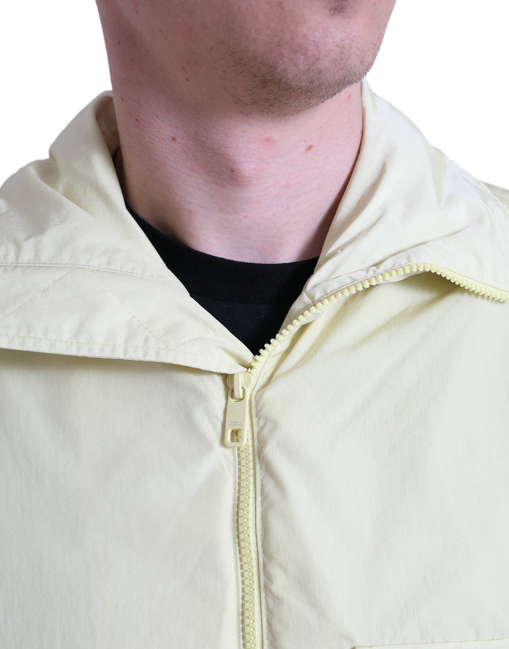 Gelbe Nylon-Parka-Jacke mit durchgehendem Reißverschluss